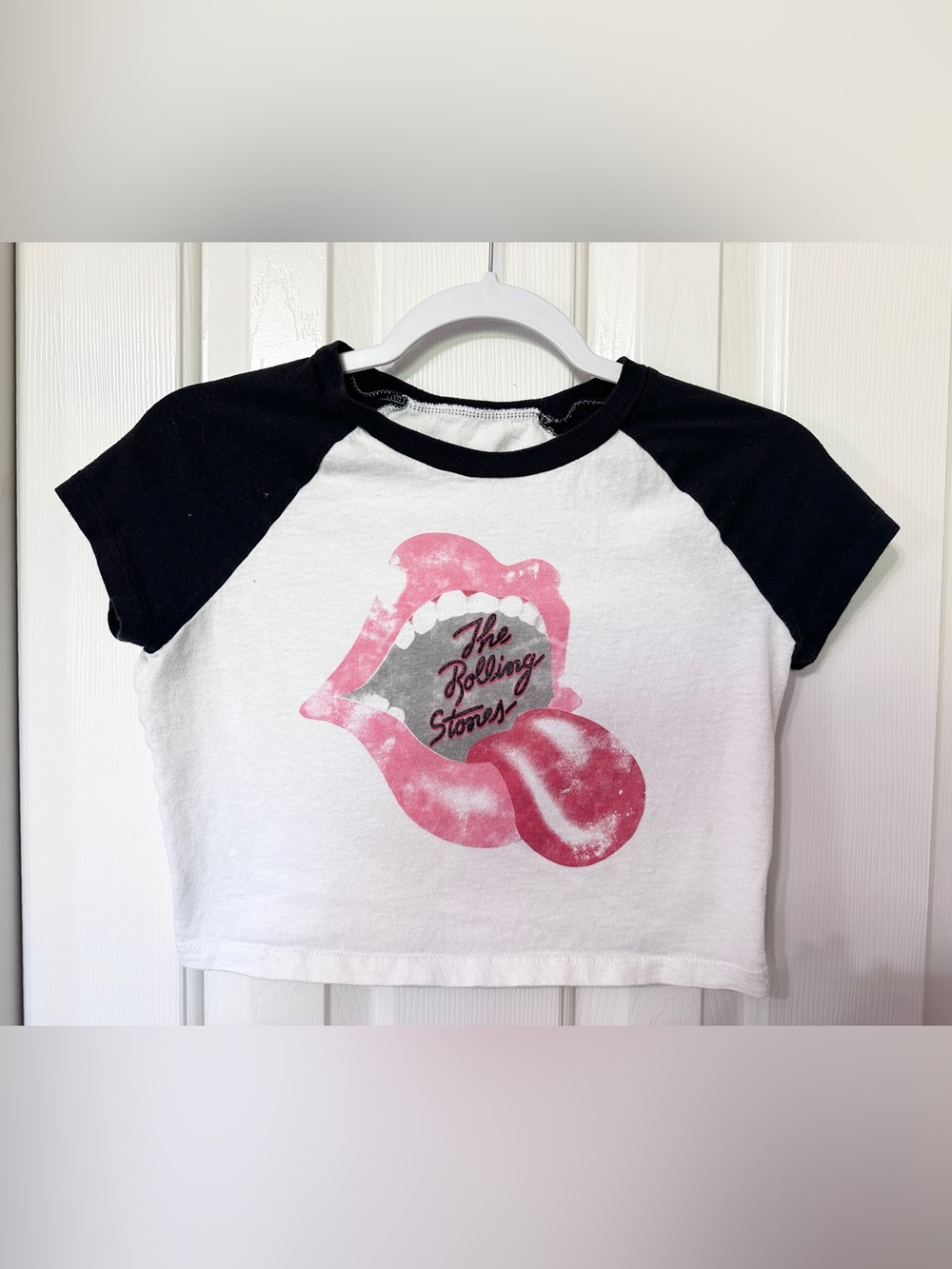 Urban Outfitters White & Black Rolling Stones crop top